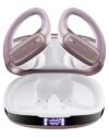 LEEMC Wireless Earbuds, Bluetooth Headphones 5.4, 80Hr Playtime Ear Buds with Hooks for Sports, Noise Canceling, LED Display, IPX7 Waterproof Earphones for Workout Running, Rosegold