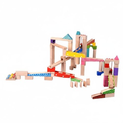LeeQinersw Children Building Blocks Wooden Marble Run with Beech Wood Blocks and Marbles DIY Maze Builder for Logical Thinking and Hand Eye Skills Suitable for Social Play Classroom Activities
