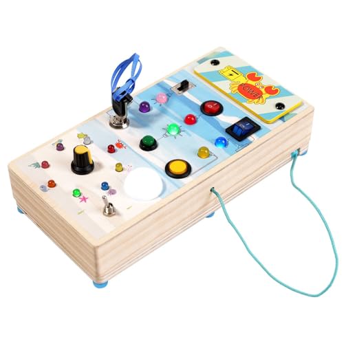 LeeQinersw Simulated Steering Panel Realistic Kids Activity Board Wooden Car Dashboard Toy Sensory Busy Board with Flashing LED Lights Suitable for Indoor Fun, Double-Sided Ocean Maze Circuit Board