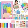 LEERYOUQU Squeegee Art Craft Kit, Creative Painting Kit for Kids, Rainbow Scratch Paper Art Set Notebooks, Magic Dot Scratch Painting Party DIY Gifts for Girls and Boys