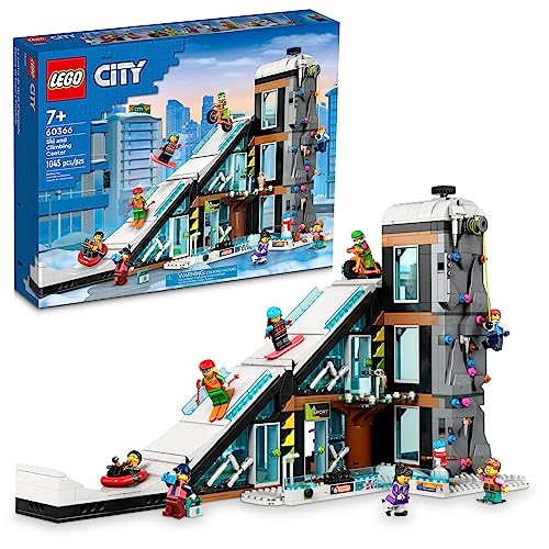 LEGO City Ski and Climbing Center Building Toy Set, 3-Level Building with a Ski Slope, 8 Minifigures and 2 Animal Figures for Imaginative Winter Sports Play, Fun Gift Idea for Kids and Fans, 60366
