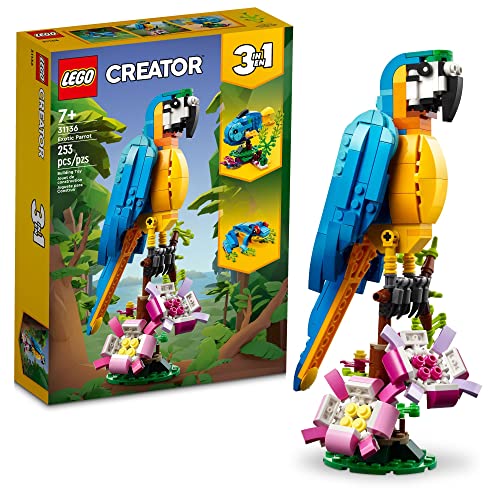 LEGO Creator 3 in 1 Exotic Parrot Building Toy Set, Transforms to 3 Different Animal Figures - from Colorful Parrot, to Swimming Fish, to Cute Frog, Creative Toys for Kids Ages 7 and Up,Pack of 3