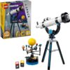 LEGO Creator 3‑in‑1 Space Exploration Telescope 31378 – STEM Building Toy for Kids Ages 8+, 278 Pieces, Telescope with Solar System, Microscope & UFO Models, Light Brick Projector