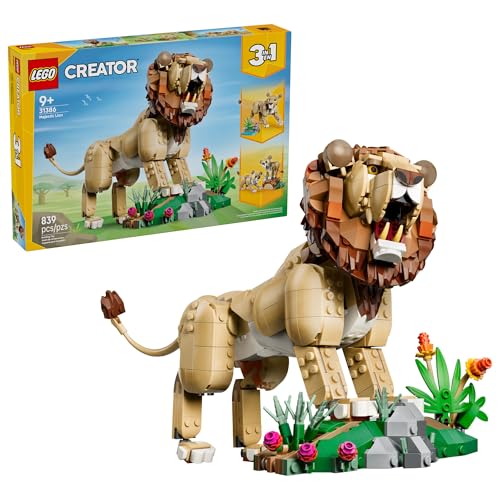 LEGO Creator 3 in 1 Wild Animals: Majestic Lion - Building Toy for Boys & Girls, Ages 9+ - Kids Bedroom or Desk Decor - Lion Toy with 3 Building Options - Gift for Birthdays - 31386
