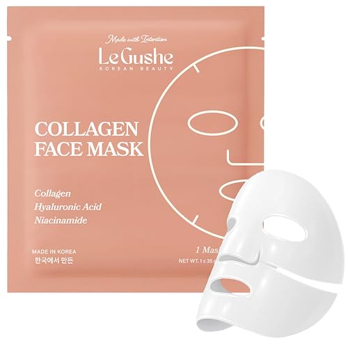 LE GUSHE NEW 2026 Korean Collagen Face Mask (4 Pack) - Hydrogel Sheet Mask with Niacinamide for Glass Skin - Overnight Hydrating Facial Mask for Fine Lines, Pores & Moisture - Korean Skincare