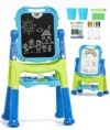 Lehoo Castle Easel for Kids, Adjustable Standing Art Easel for Kids 3 4, Magnetic Chalkboard Whiteboard with Drawing Accessories, Gifts for Toddler Boys Girls
