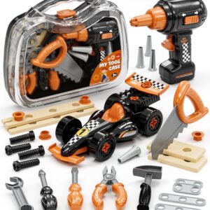 Lehoo Castle Kids Tool Set, Toddler Tool Set with Tool Box, Construction Tools for Kids with Toy Drill & Take Apart Race Car, STEM Learning Toys Birthday Gifts for Kids Ages 3 4 5 6