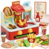 Lehoo Castle Play Food Set for Kids, Fast Food Restaurant Playset with Burger, Fries, Potato Cutter, Ice Maker, Menu and Play Money, Kitchen Toys Ages 3 4 5 Years Old