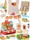 Lehoo Castle Wooden Grocery Food Toys & Plastic Fast Food Restaurant Playset for Toddlers 3+ Year Old