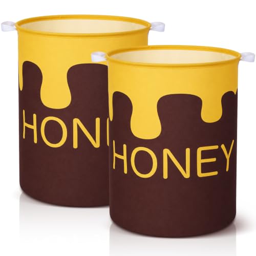Leinuosen 2 Pack Large Honeycomb Foldable Laundry Hamper Baskets, Collapsible Dirty Clothes Storage, Cotton Linen + PE Material Hamper Basket Bin with Handles for Bedroom Bathroom Nursery decor