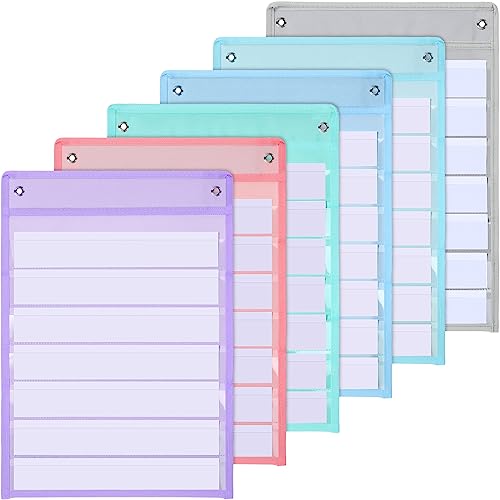 Leinuosen 6 Pack Back to School Magnetic Pocket Chart for Classroom, Daily Toddler Schedule Pocket Chart with 60 Dry Erase Cards, Classroom Pockets Charts Teacher Learning Supplies(Light Color)