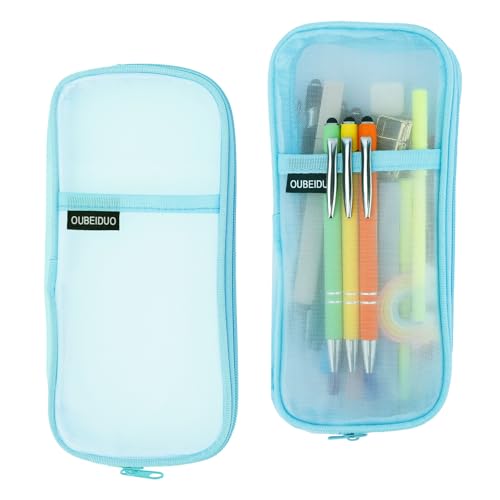 Leislam Pencil Case, Blue Pencil Pouch Bag, Clear Mesh Pencil Case With Zipper, Large Capacity Cosmetics Bag, Organizer Box for Adult, Aesthetic Pen Bag for Office Travel School Classroom Supplies