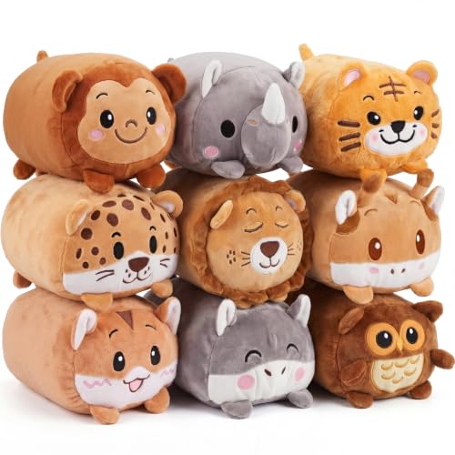 Leitee 18 Pcs Stuffed Animals Plushies Bulk 8 Inch Cute Plush Toys Pillow for Boys Girls Birthday Gift Box Toys for Kids Back to School Reward Classroom Prize Christmas Party Favors Bulk (Wild Animal)