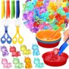 Leitee 62 Pcs Sensory Bin Filler Include 50 Unicorn Acrylic Beads 4 Tweezers 2 Scissors Clips 6 Cups Fine Motor Toys Set for Boys Girls Early Education and Counting Sorting Training