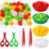 Leitee 71 Pcs Sensory Bin Filler Include 60 Hedge Balls 4 Tweezers 2 Scissors Clips 5 Cups Fine Motor Skills Toys Set for Boys Girls Early Education and Counting Sorting Training (Red Green,Christmas)