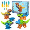 Lekebaby Take Apart Dinosaur- 4-Pack DIY Dinosaur Toys, Articulated Head, Mouth, Limbs & Tail, with Safer Handheld Screwdrivers for Kids, Dinosaur Gifts for Boys Girls 3 4 5 Years Old and Up