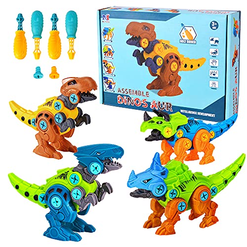 Lekebaby Take Apart Dinosaur- 4-Pack DIY Dinosaur Toys, Articulated Head, Mouth, Limbs & Tail, with Safer Handheld Screwdrivers for Kids, Dinosaur Gifts for Boys Girls 3 4 5 Years Old and Up