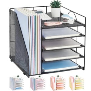 LEKETREE Desk Organizers and Accessories, 5-Tier Paper Letter Tray Organizer with File Holder, Desktop Organizer for Office Supplies (Black)