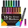 Lelix 15 Colors Dry Erase Markers, Magnetic Whiteboard Markers Fine Point with Eraser for Back to School, Office, Home Perfect for Writing on White Board, Dry Erase Board, Mirror, Glass