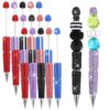 Lemecima 15 Pcs Glitter Beadable Pens Full Rhinestone Fancy Pens for Beads DIY Diamond Beaded Pen Kit Cute Journalling Ballpoint Fun Bling Ballpoint for DIY Craft Making (Full Diamond)