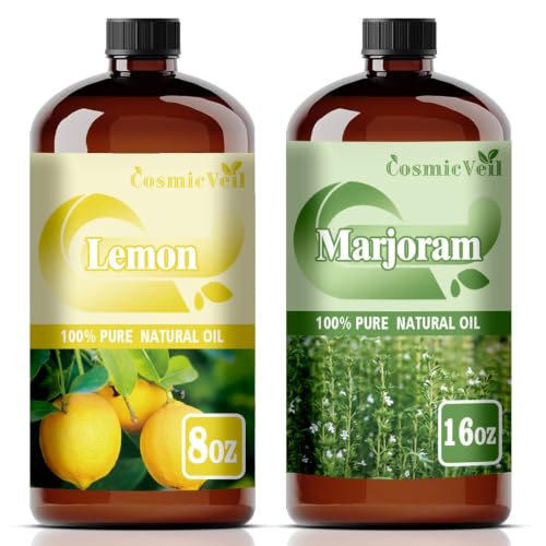 Lemon Essential Oil 8 Fl Oz (240Ml) and Marjoram Essential Oil 16 Fl Oz (480Ml) Fragrance Oil for Aroma Diffuser,Humidifier,Home Fragrance,Spa,Cleaning,Body Care,Massage,Yoga,DIY Candle