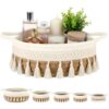 LemonRoad 5 Pcs Round Hand Woven Storage Basket with Handle Multi-size Cotton Rope Small Container Bin for Shelves Empty Gift Basket Closet Toilet Bathroom Nursery Dresser Organizer Boho Decor (Brown)