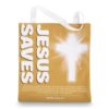 LeMotech Jesus Saves Canvas Tote Bag with Inner Zipper Pockets Christian Shoulder Bag Reusable Shopping Grocery Bags Gifts