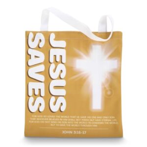 LeMotech Jesus Saves Canvas Tote Bag with Inner Zipper Pockets Christian Shoulder Bag Reusable Shopping Grocery Bags Gifts