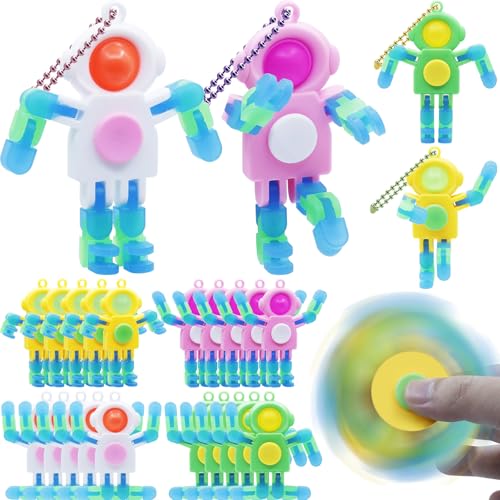 LENDOD 24 PCS Astronaut Transformable Pop Fidget Spinners Toys with Keychain - Party Favors Bulk & Goodie Bag Stuffers for Kids, Sensory Travel Toy for Ages 4-8, Treasure Box Toys for Classroom