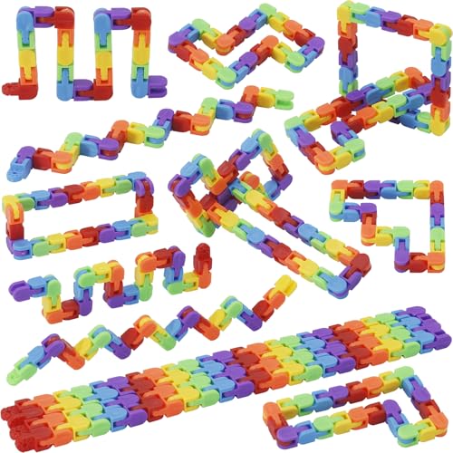 LENDOD 30 Pack Rainbow Wacky Track Toys Snap and Click Fidgets Toys - Party Favors Bulk, Finger Sensory Toy for Stress Relief, Goodie Bag Fillers, Treasure Box Toys for Classroom, Stocking Stuffers