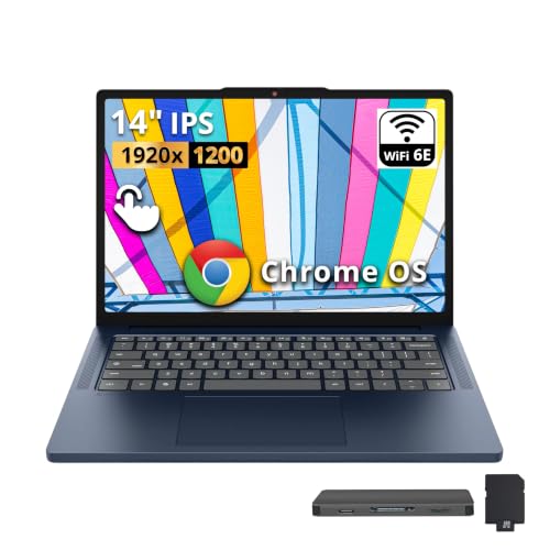 Lenovo IdeaPad Slim 3 14" 2K Touch Chromebook, MediaTek Kompanio 540, 4GB LPDDR5X, 224GB Storage (64GB eMMC+160GB Docking Station), ARM Mali-G57 MC2 Graphics, 720p Webcam, Wi-Fi 6E, Chrome OS, Blue