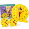 Lenwen 2 Pcs Classroom Clock Kit 24 Hours Learn to Tell Time Teaching Clock Toy for Kids Teaching Time Resources for Kids Learning Teacher Classroom Supplies (Yellow)
