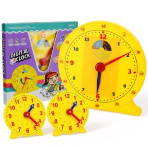 Lenwen 2 Pcs Classroom Clock Kit 24 Hours Learn to Tell Time Teaching Clock Toy for Kids Teaching Time Resources for Kids Learning Teacher Classroom Supplies (Yellow)