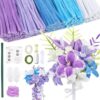 LENYNAL 500 Pcs Purple Blue Pipe Cleaner Flower Kit, Pastel Pipe Cleaners Bulk Craft, Glue-Free & Safe for Kids, Step-by-Step Tutorial, 5 Colors Chenille Stems for Flower Making