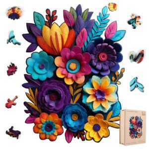 Leodozzio 200Pcs Wooden Jigsaw Puzzle Handmade Flowers Decor 9.2x12.2in