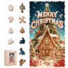 Leodozzio Christmas Tree Snowhouse Wooden Puzzles for Adults, 5MM Unique Shape Jigsaw Puzzle 200 Pieces, Warm Gifts for Friends Grandkids, Family Game,7.4x13.8 in