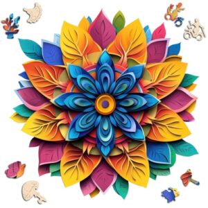 Leodozzio Puzzles for Adults 200 Pieces, Color Flower Wooden Jigsaw Puzzles, 5MM Thick Unique Plants Shaped Wooden Puzzle, Birthday Gift Family Game, 11.3x11.4 Inch