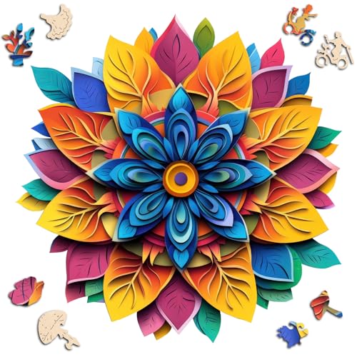 Leodozzio Puzzles for Adults 200 Pieces, Color Flower Wooden Jigsaw Puzzles, 5MM Thick Unique Plants Shaped Wooden Puzzle, Birthday Gift Family Game, 11.3x11.4 Inch