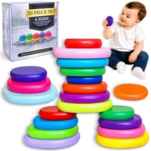 LEOGOR Extra-Large Wooden Stacking Rocks (20 PCS) – Montessori Balancing Stones for Toddlers 1-3 – Safe Sensory Open Ended Play Toys & STEM Building Blocks for Boys & Girls