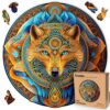 LEOGOR Wooden Jigsaw Puzzles for Adults (12 × 11.8 in), 200 Piece Wolf Puzzle with Unique Mosaic Shapes, Extra-Thick 5 mm Wood, Challenging Round Brain Teaser, Premium Gift for Adults