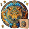 LEOGOR Wooden Jigsaw Puzzles for Adults (15 × 14.8 in), Large 350 Piece Wolf Puzzle with Unique Mosaic Shapes, Extra-Thick 5 mm Wood, Challenging Round Brain Teaser, Premium Gift for Adults
