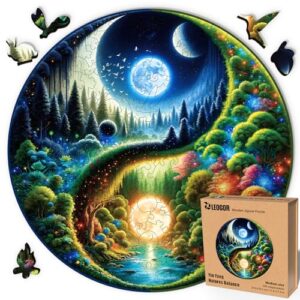 LEOGOR Wooden Jigsaw Puzzles for Adults 200 Pieces (11.6 × 11.5 in), Yin Yang Puzzle, Extra-Thick 5mm Round Wood Puzzle with Unique Shapes, Relaxing, Artistic Gift for Adults and Teens