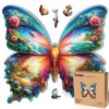 LEOGOR Wooden Jigsaw Puzzles for Adults 350 Pieces (16.1 × 15.1 in), Butterfly Puzzle, Extra-Thick 5mm Wood, Colorful Mosaic with Unique Animal Shapes, Premium Artistic Gift for Adults and Teens