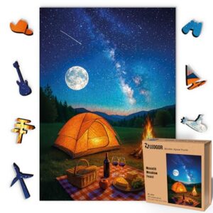 LEOGOR Wooden Puzzles for Adults 500 Pieces (12.7 × 18 in), Moonlit Meadow Feast Puzzle, Extra-Thick 5 mm Wood, Unique Night Sky Design, Challenging Brain Teaser Gift for Adults