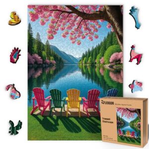 LEOGOR Wooden Puzzles for Adults 500 Pieces (12.7 × 18 in), Tranquil Chairscape Landscape Puzzle, Thick 5 mm Wood, Unique Mosaic Design, Beautiful Nature Gift for Adults & Teens