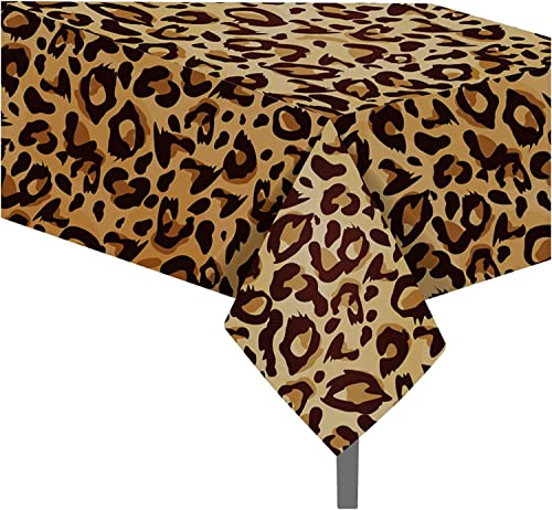 Leopard Print Table Covers - Animal Skin Digital Tablecloth, 2 Pack 54 x 87 Inch Plastic, Disposable for Zoo Jungle Safari Themed Party
