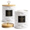 LEORAY 2 Pack Ceramic Qtip Holder Dispenser with Bamboo Lids, 23 Oz Vanity Organizer Bathroom Canisters
