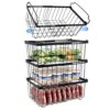 Lerivira 4Pack Freezer Organizer Bins, Stackable Chest Deep Freezer Storage Containers, Expandable Freezer Baskets with Handle fit 5 cu. Ft 7 cu. Ft Freezer, Fridge, Pantry (Black-4Pack)