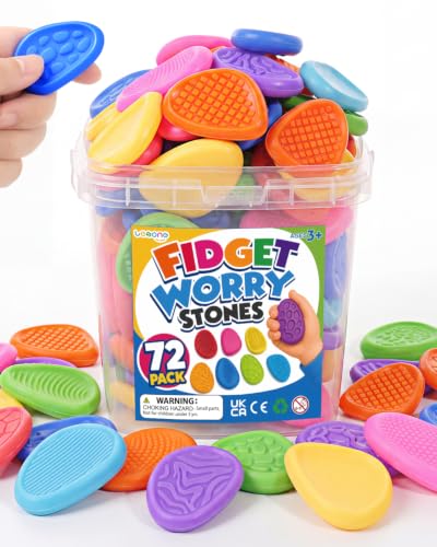 LESONG Fidget Toys Bulk for Kids: 72 Pack Textured Worry Stones - Bulk Fidgets for Student Classroom Prizes - Quiet Stress Toys for Autism Calming - Goodie Bag Stuffers for Gifts Party Favors