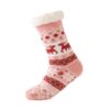 LESSO Christmas Thick Slipper Sock for Women, Xmas Fuzzy Non Slip Socks Comfy Fluffy Warm Winter Home Holiday (Pink,One Size)